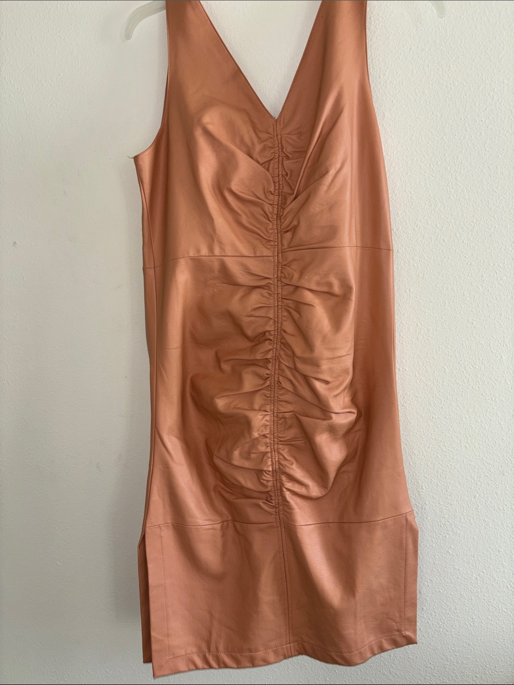 VENUS Sleeveless Ruched Faux-Leather Midi Dress